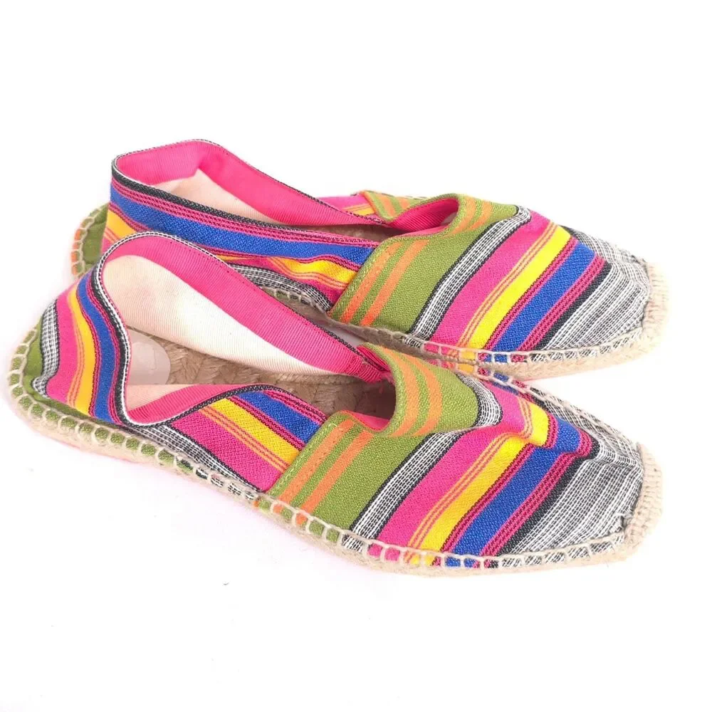 ZARA TRAFALUC. Multicolor Striped Espadrilles Flats Women Size 8 Slip On‎ Canvas